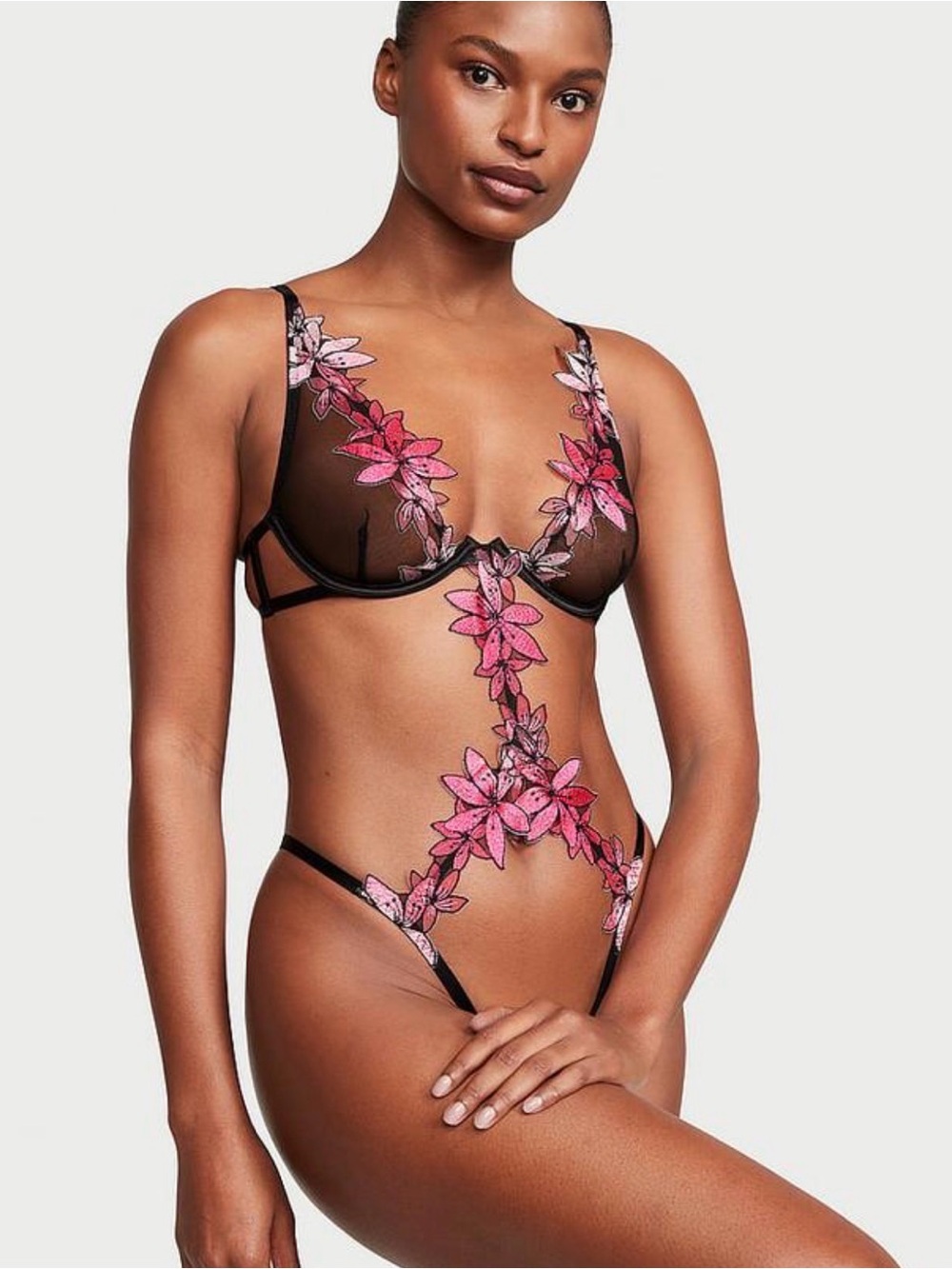 Ziggy Glam Floral Embroidery Unlined Cutout Teddy